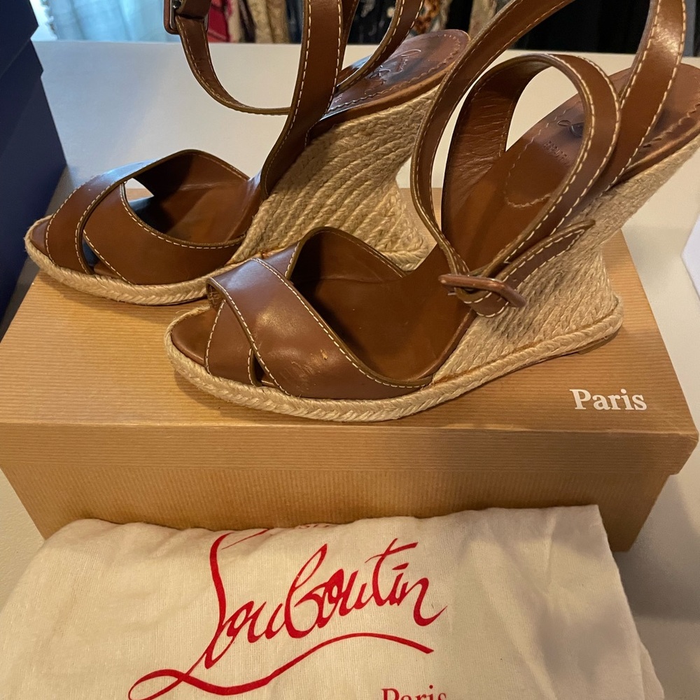 Christian Loubutin wrap around leather wedge